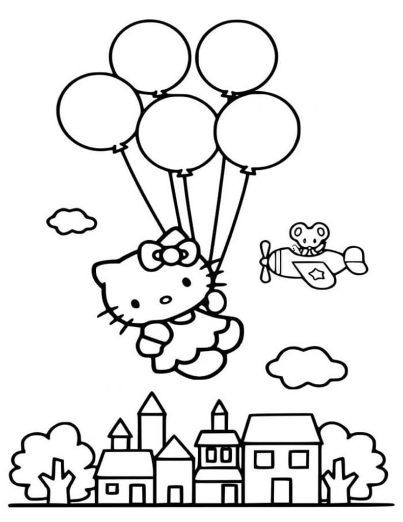 Hello Kitty Flying with Balloons