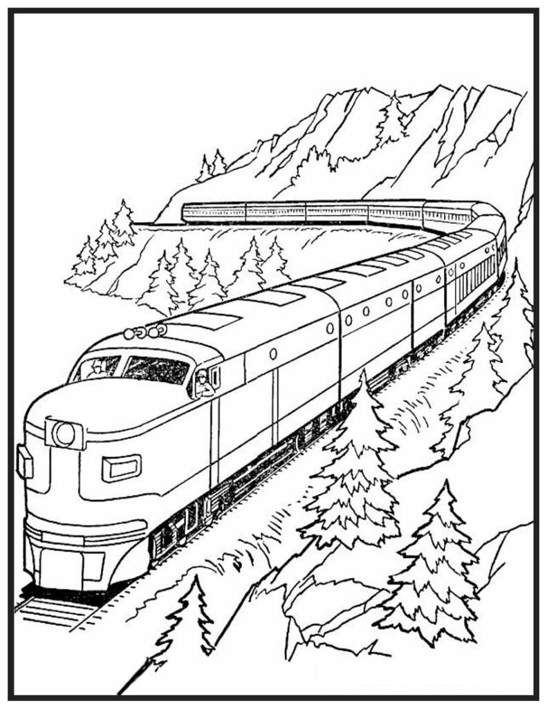 Train on a Curve Coloring Page